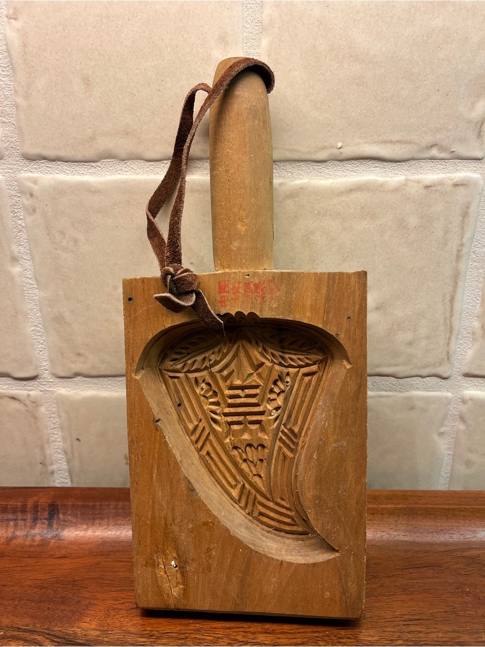 Vintage hand unique Carved Wooden Mold with Handle